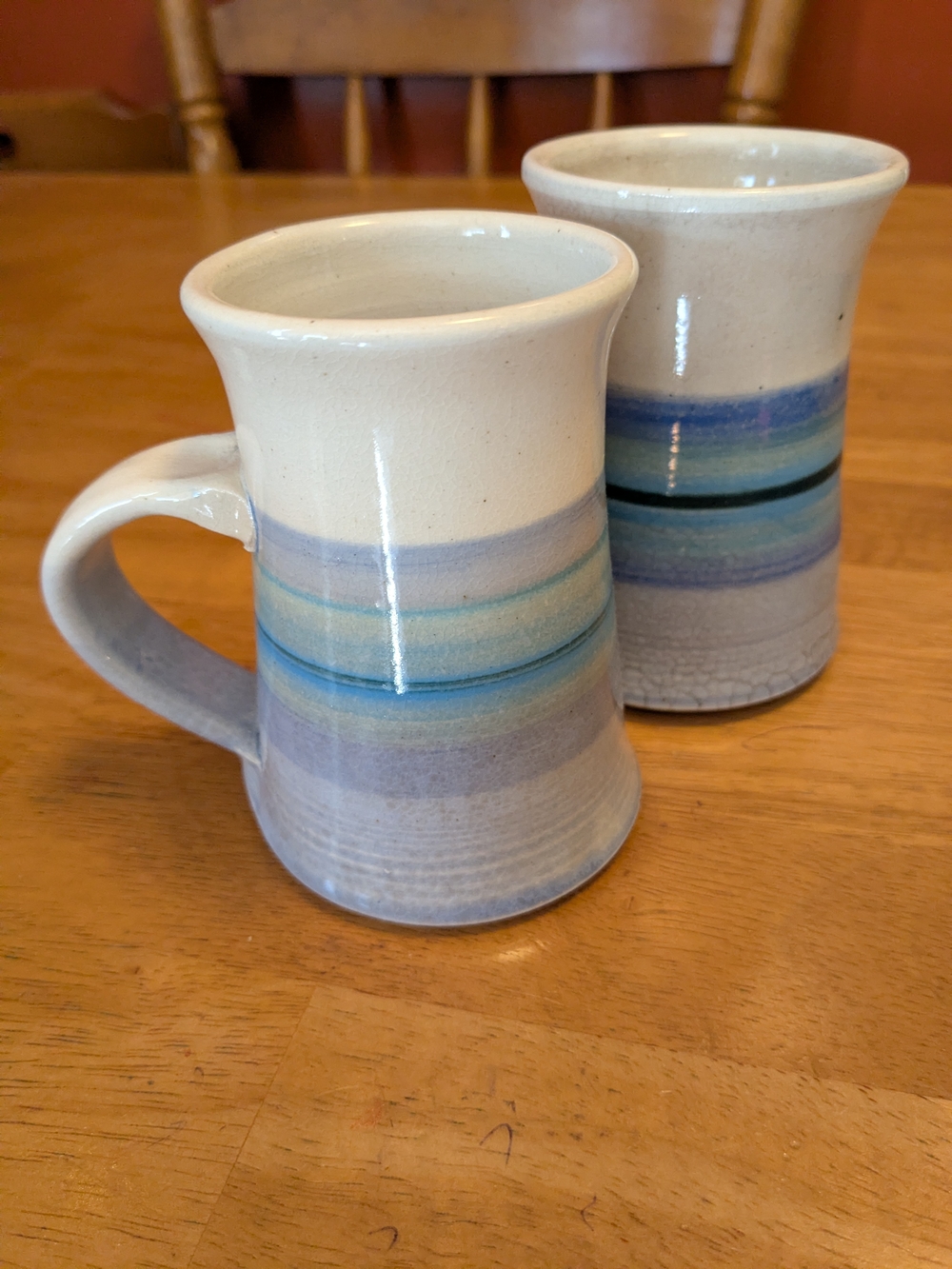 Handmade Ceramic Blue Striped Mug - Cream & Blue